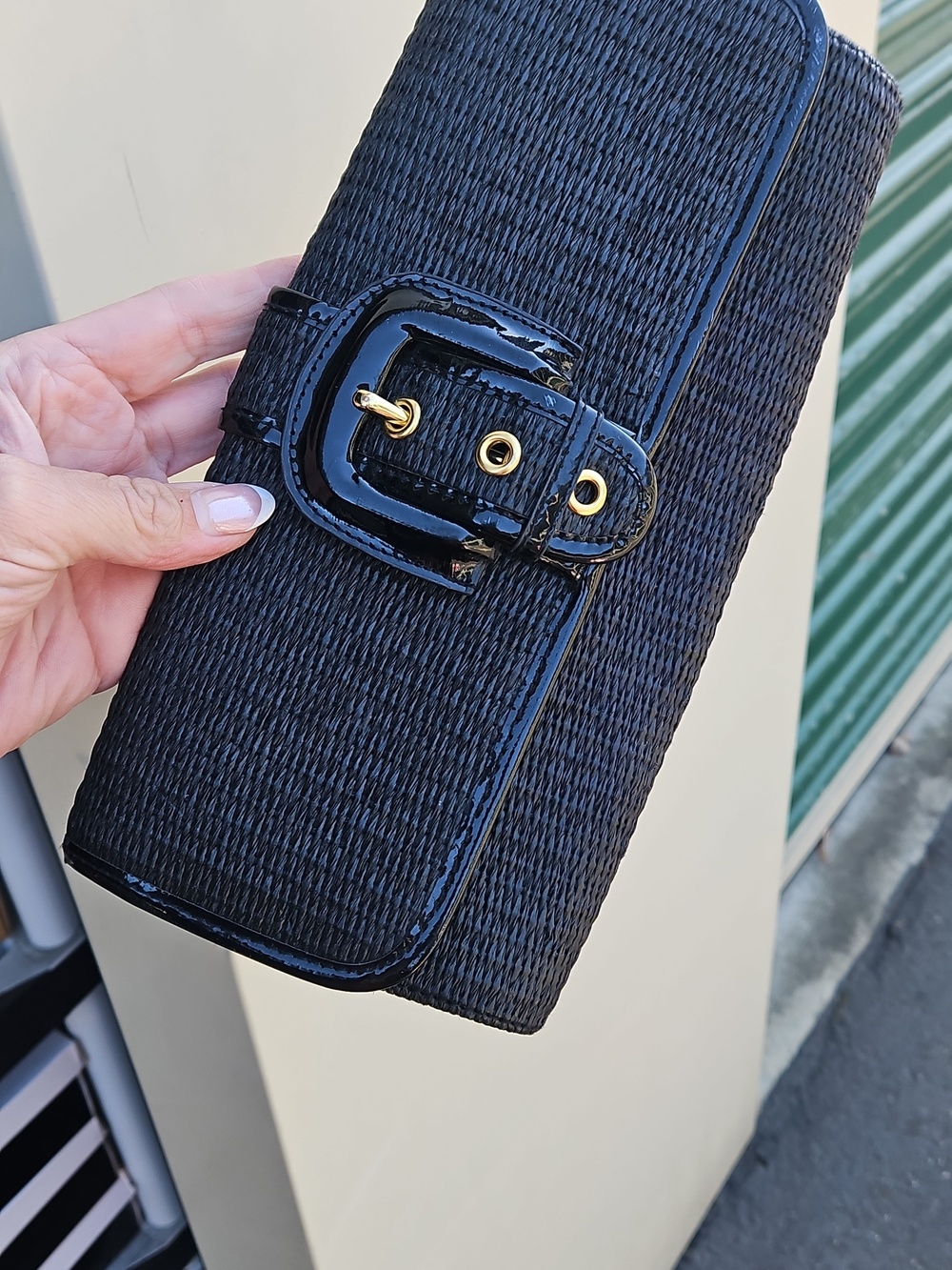 Banana Republic Woven Straw Clutch with patent leather trim